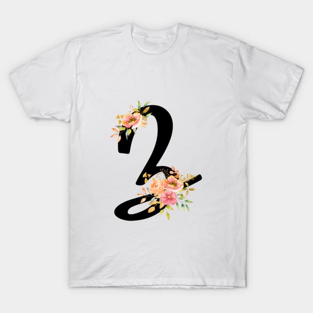 Letter Z With Watercolor Floral Wreath T-Shirt by NatureGlow